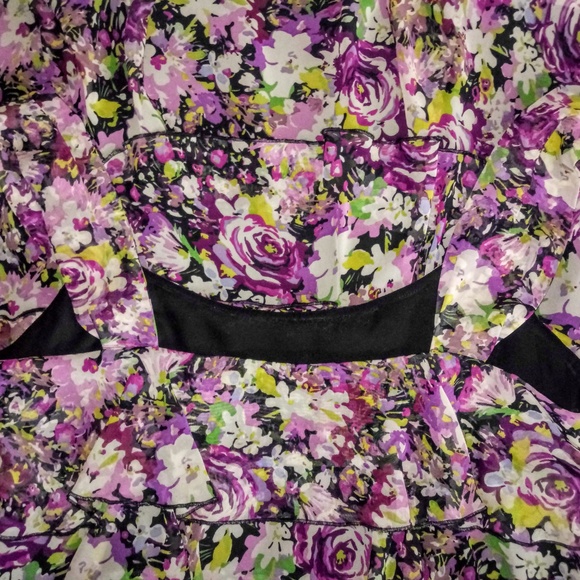 Suzi Chin/Maggy Purple Print Ruffle Flapper Dress - Picture 2 of 5